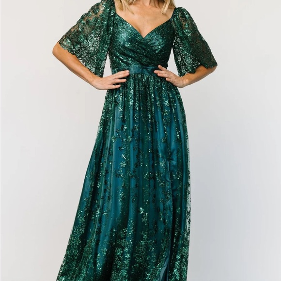 NWT Baltic Born Genevieve Glitter Maxi Dress Emerald - Picture 3 of 5